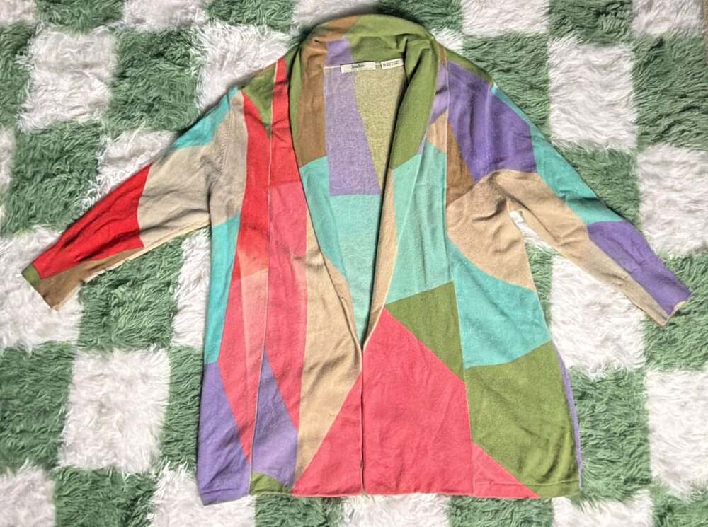 Neiman Marcus Cashmere Cardigan Size XL Multicolor Geometric Open Front